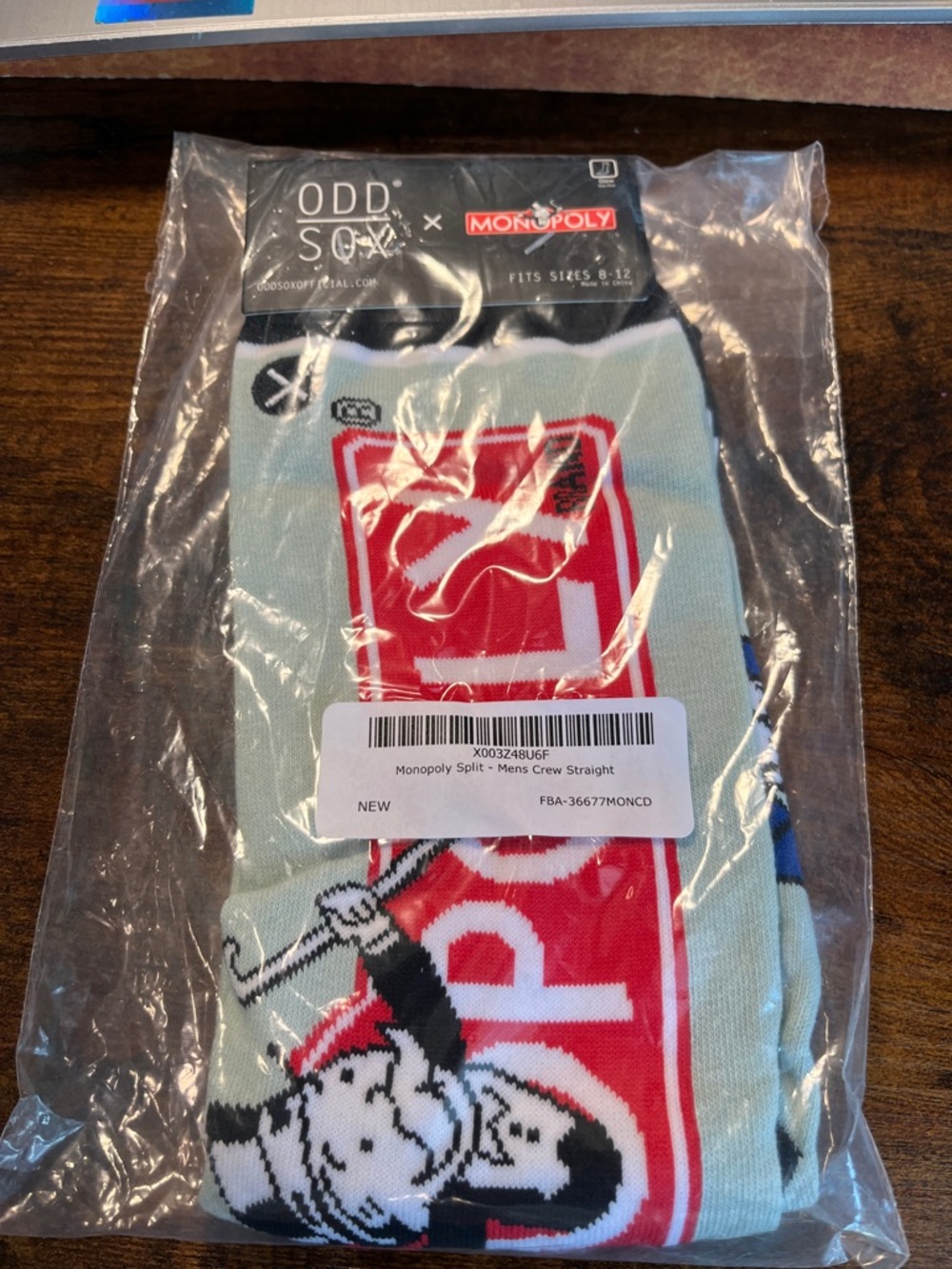 Odd Sox x Monopoly Mens Crew Socks - Light Blue & Red